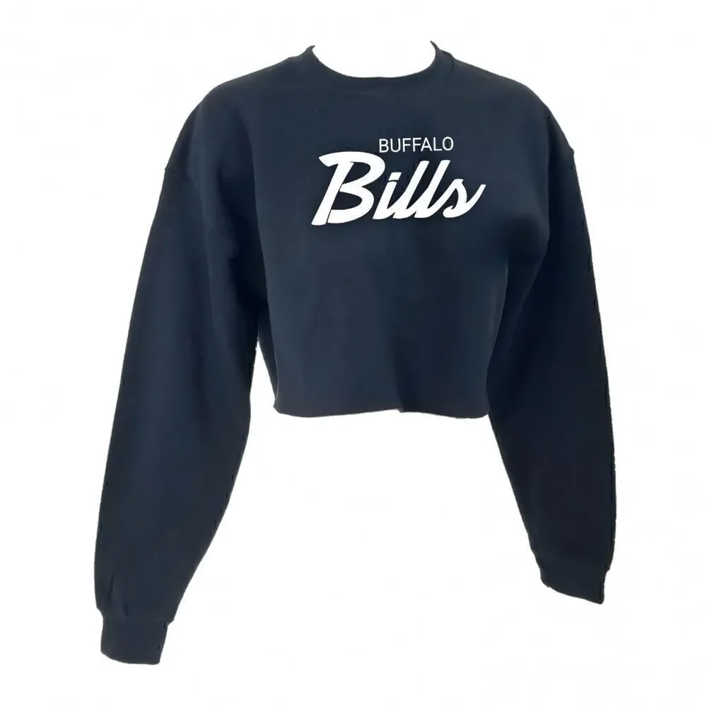 BUFFALO BILLS Double Script Logo "Cropped" Crop Top Pullover Crewneck Sweatshirt - Picture 2 of 5